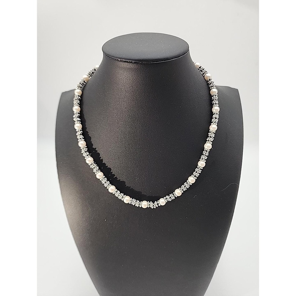 Vintage signed Carolee silver tone‎ faux pearl necklace